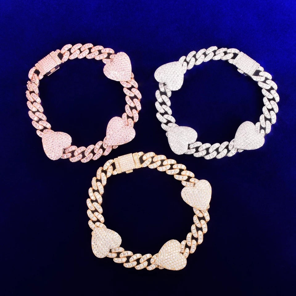 Picture of 10mm Miami Cuban Heart Bracelet | Iced Out Bracelet