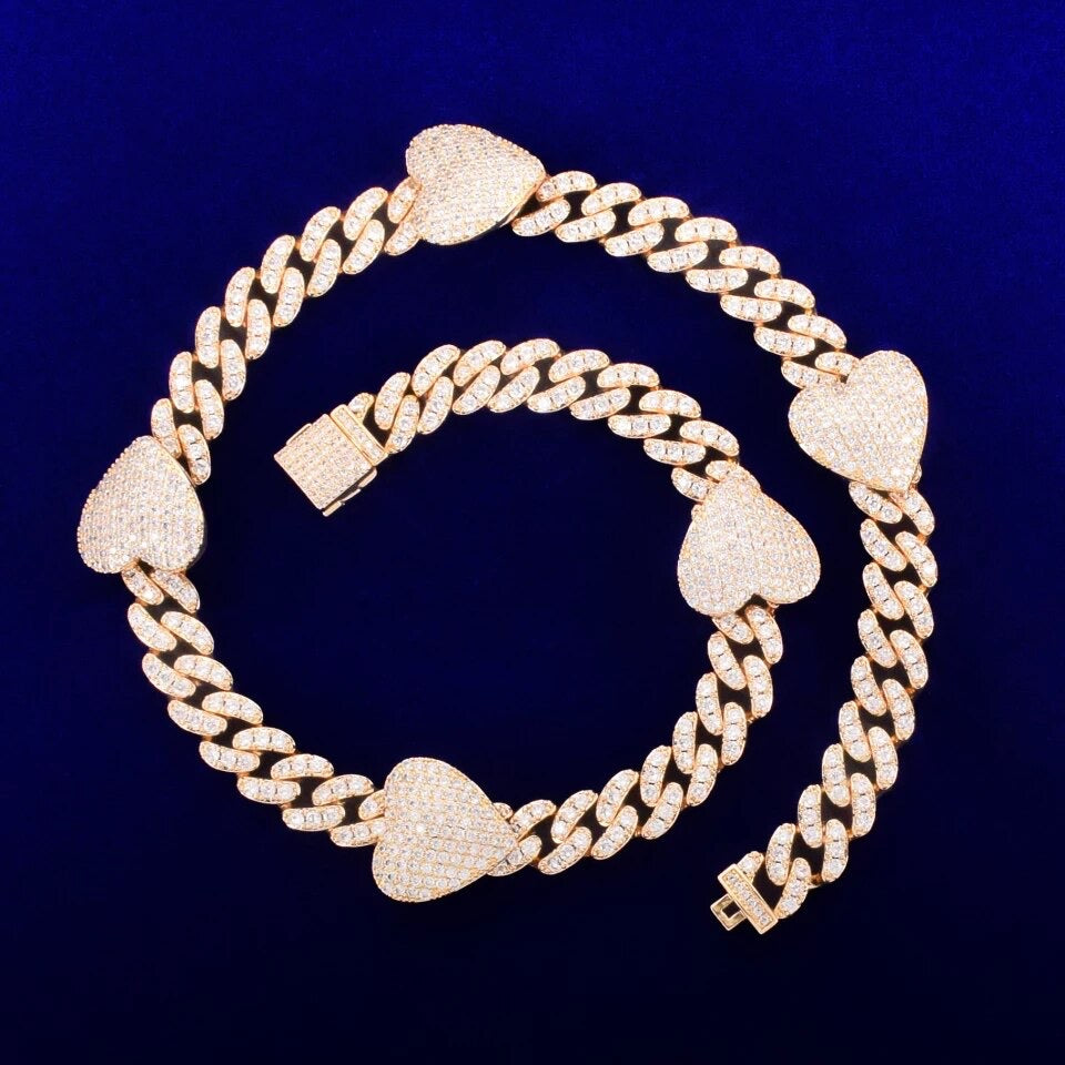 10mm Miami Cuban Heart Chain in Gold