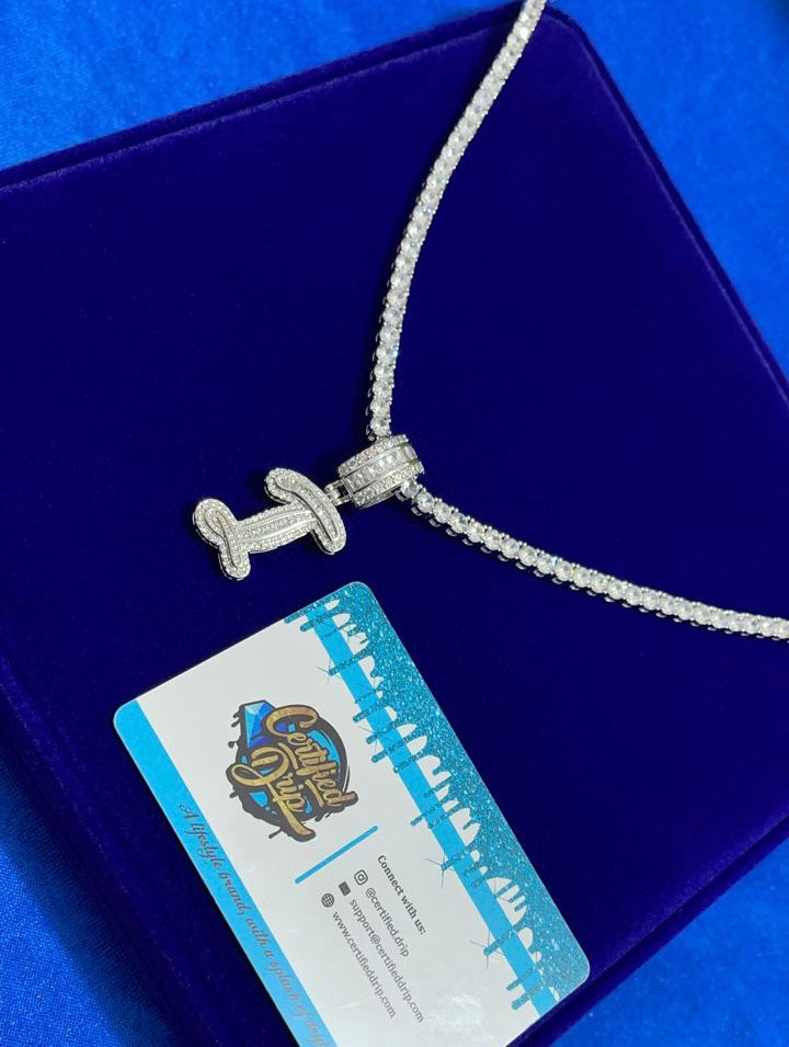 Image of silver Cursive Baguette Letter X Tennis Chain Bundle