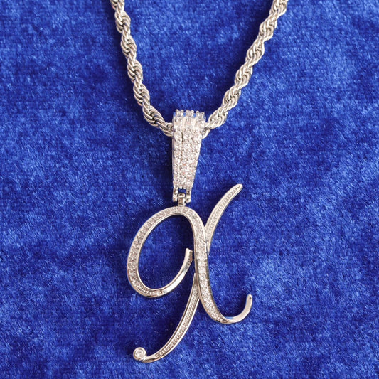 Image of silver Iced Cursive Letter Pendant