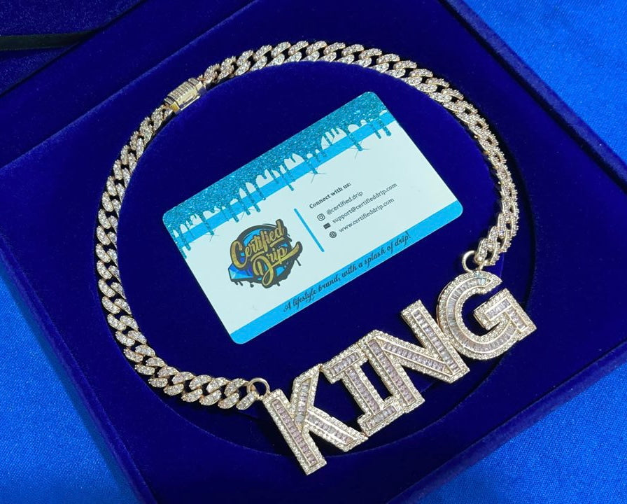 Image of gold Icy Baguette Custom Name / 10mm Cuban Chain