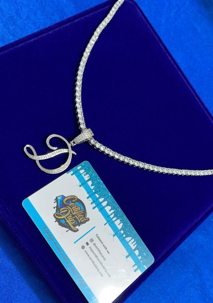 Image of silver d Icy Cursive Letter X Tennis Chain Bundle.