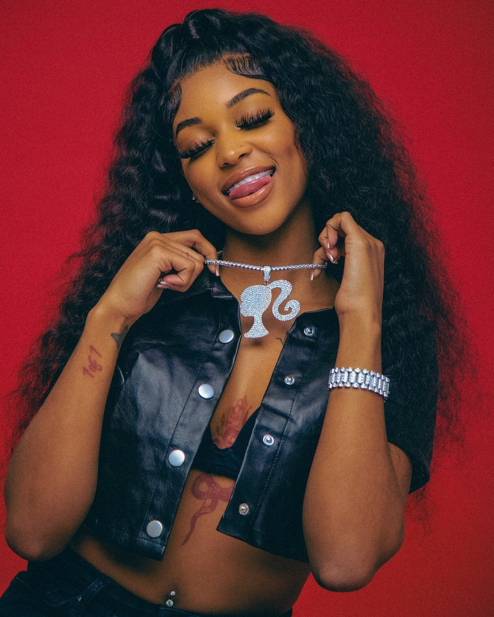 Image of model wearing our silver Icy Girl Tennis Chain Bundle