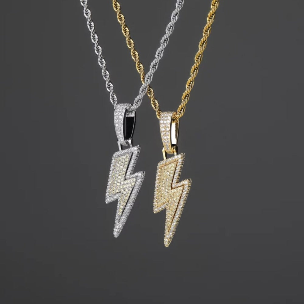 Image of silver and gold icy lightning pendant.