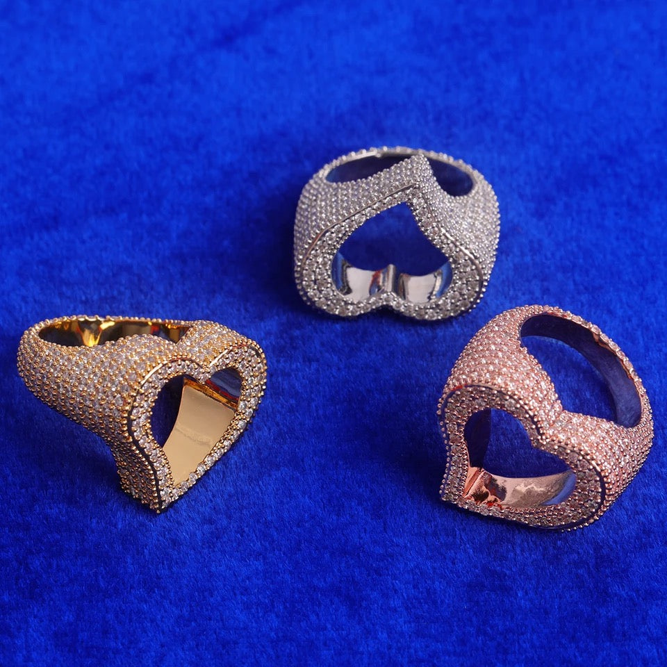 Image of icy open heart ring.