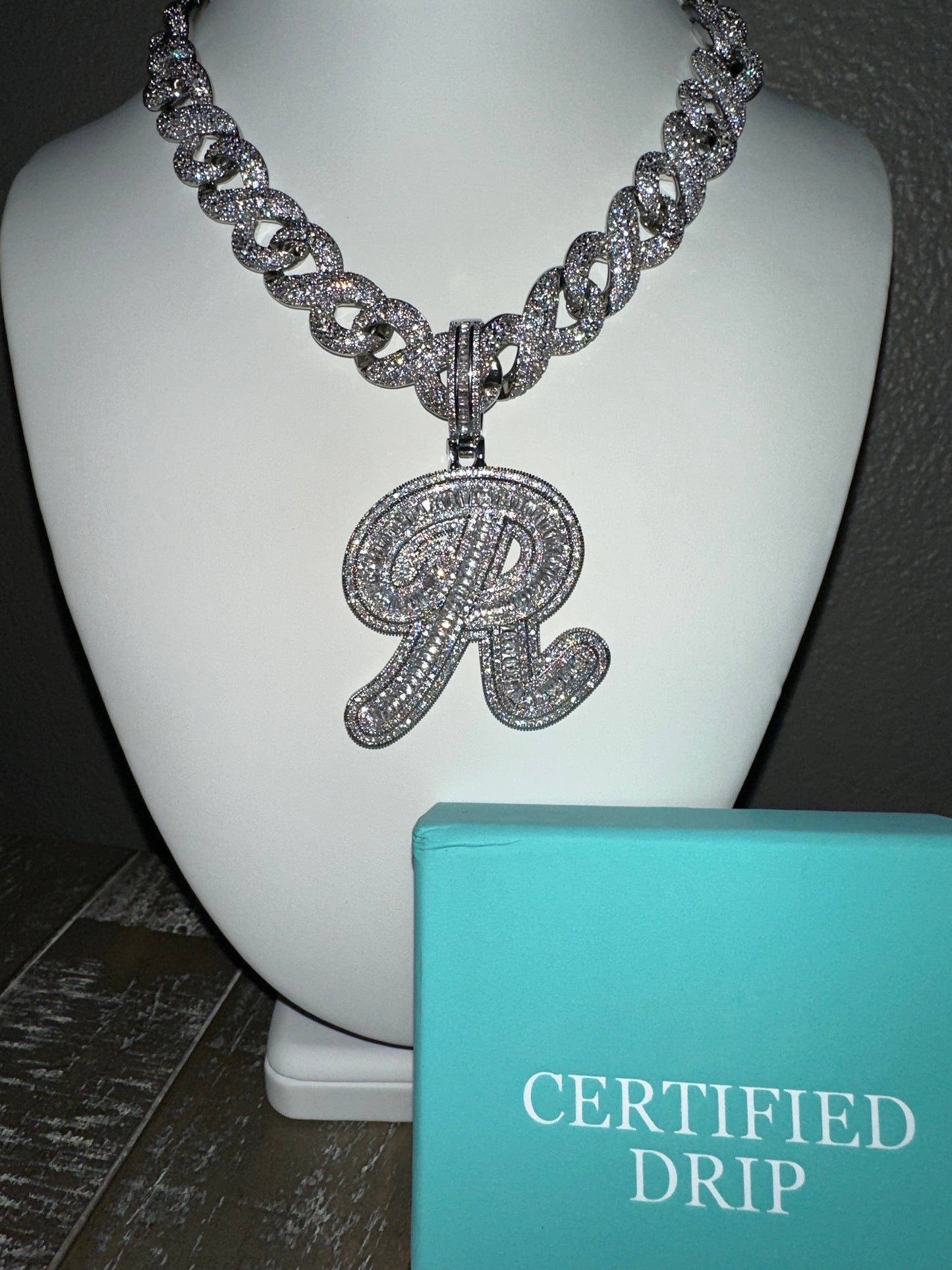Icy Baguette Cursive Initial X 15mm Cuban Chain Bundle