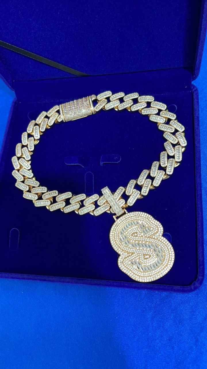 Icy Baguette Initial / 20mm Cuban Chain Bundle (ships in 3-4 weeks)
