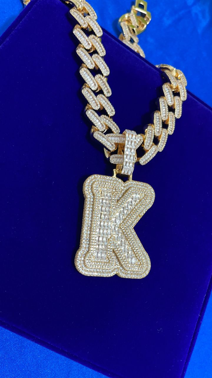 Icy Baguette Initial / 20mm Cuban Chain Bundle (ships in 3-4 weeks)