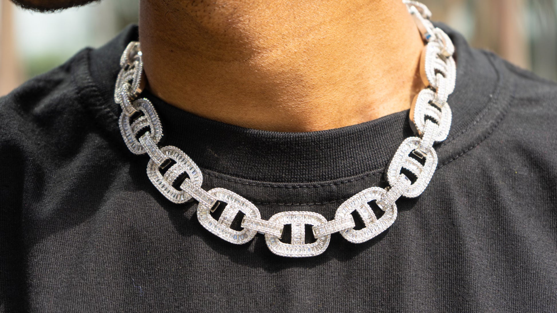 18mm Baguette Miami Cuban Prong Link Chain image wearing