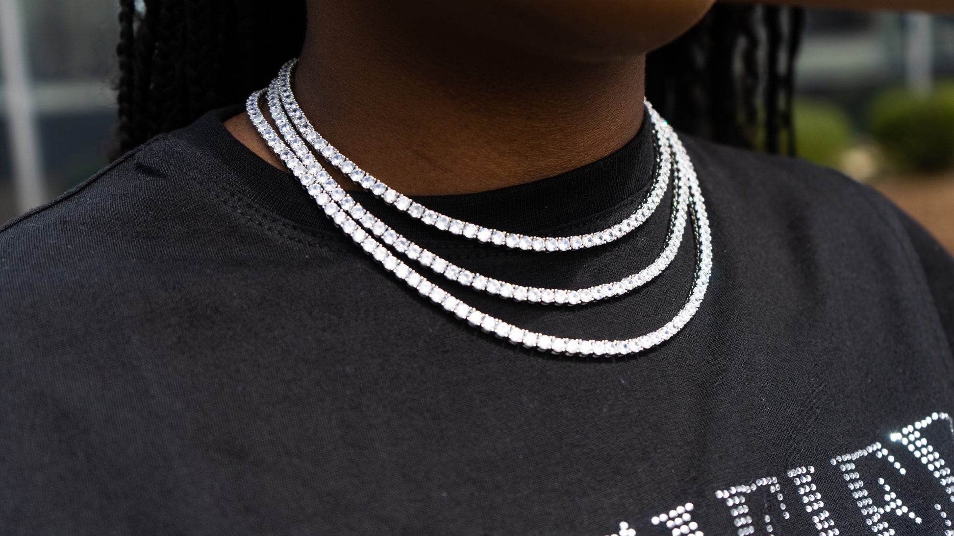 Image of stacked 4mm Dripped Out Tennis Chain