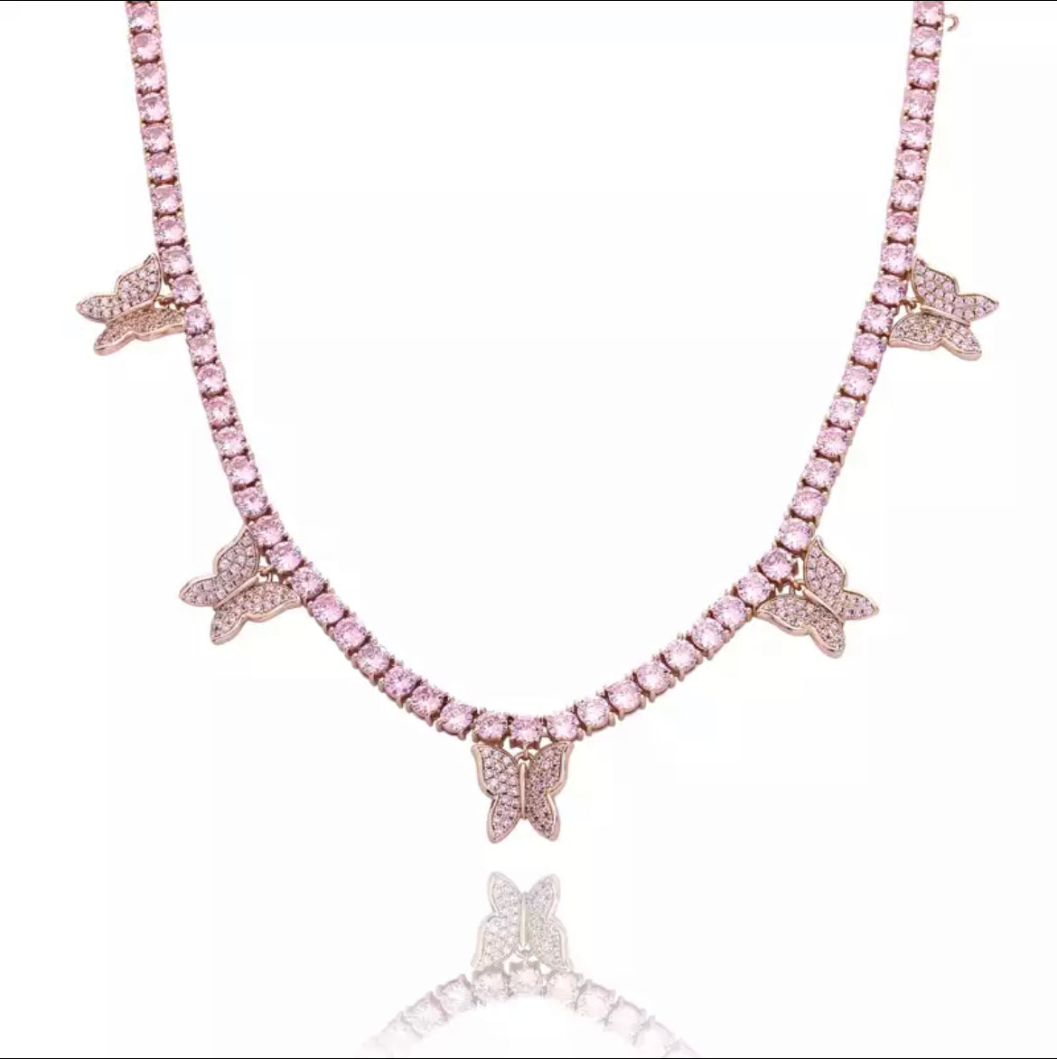 Image of pink 4mm butterfly tennis chain