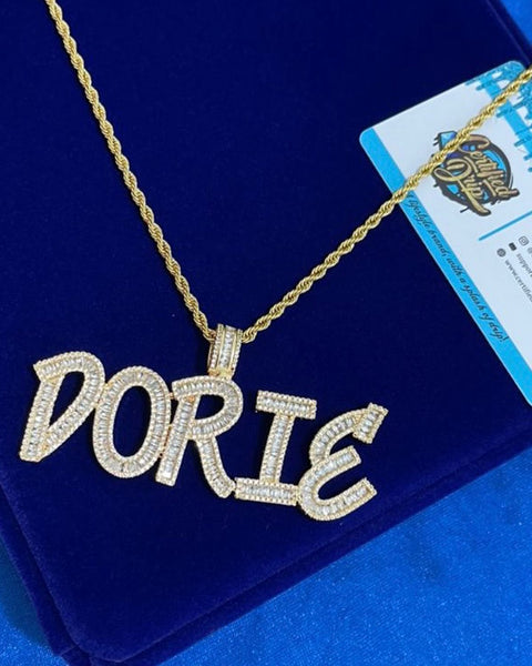 Custom baguette name pendant deals