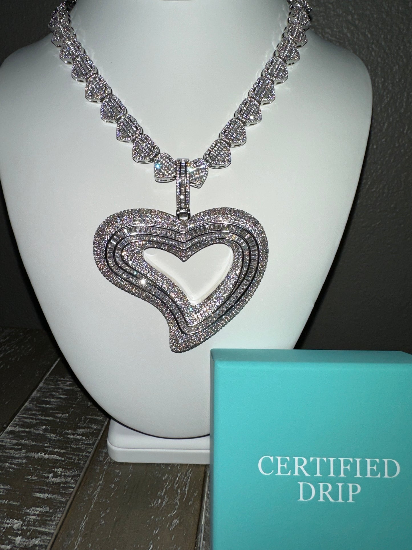 Image of silver Baguette heart charm X Crushed baguette heart chain bundle Deal