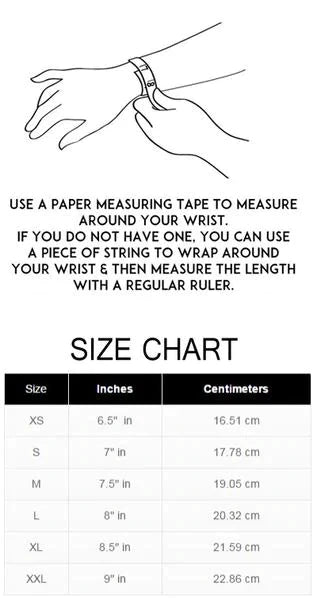 Picture of bracelet size guide. 
