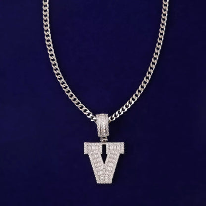 Image of silver Iced Baguette Letter Pendant