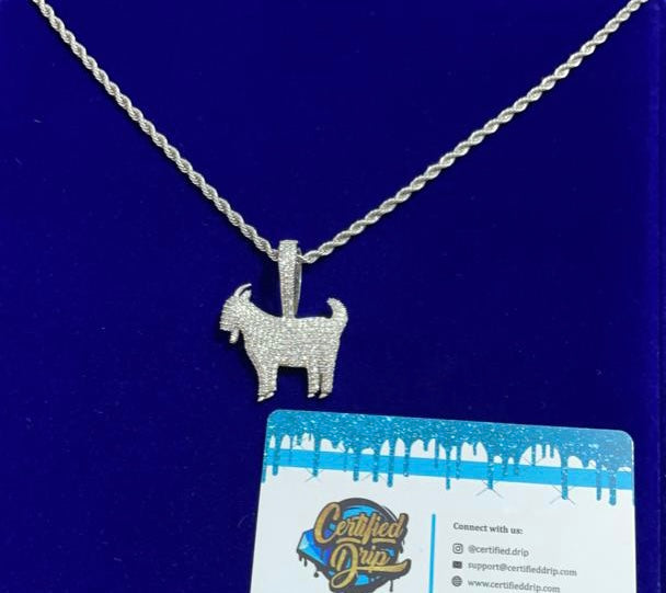 Image of silver icy goat pendant. 