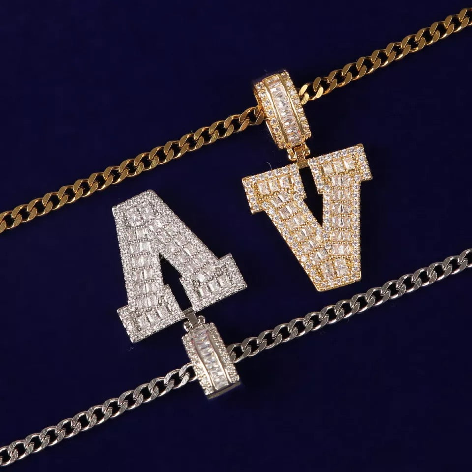 Iced Baguette Letter Pendant