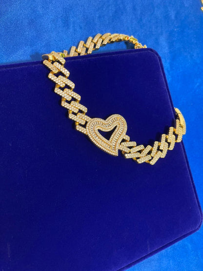Iced baguette heart choker necklace
