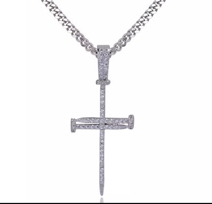 Iced Out Cross Nail Pendant-Certified Drip