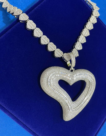 Baguette heart charm X Crushed baguette heart chain bundle Deal