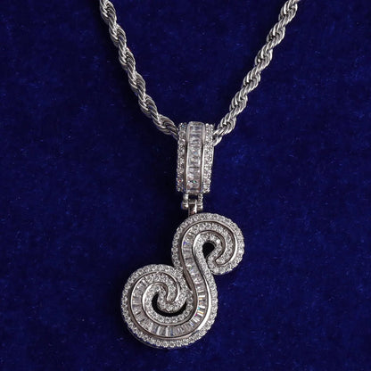 Iced Cursive Baguette Letter Pendant