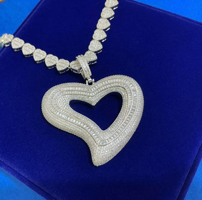Baguette heart charm X Crushed baguette heart chain bundle Deal