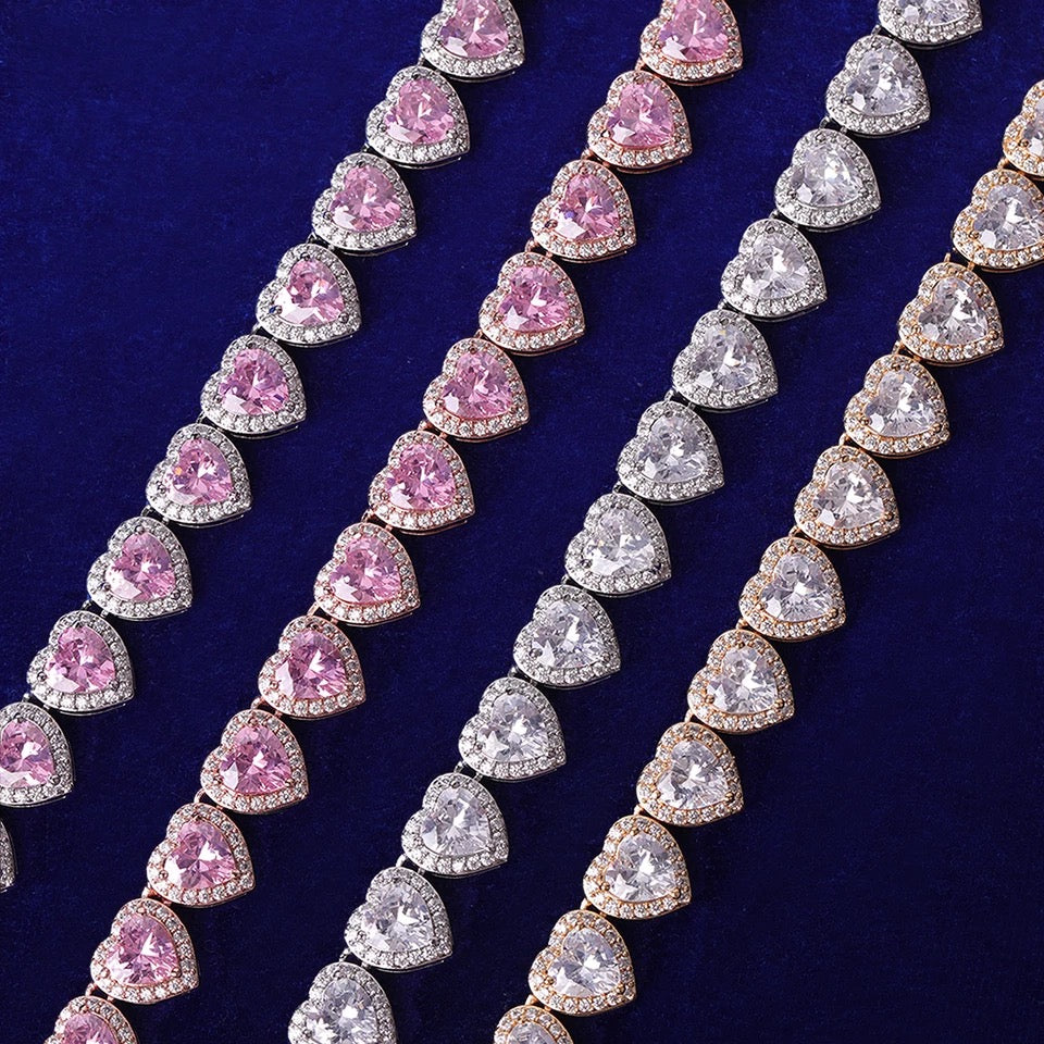 Icy clustered heart tennis chain