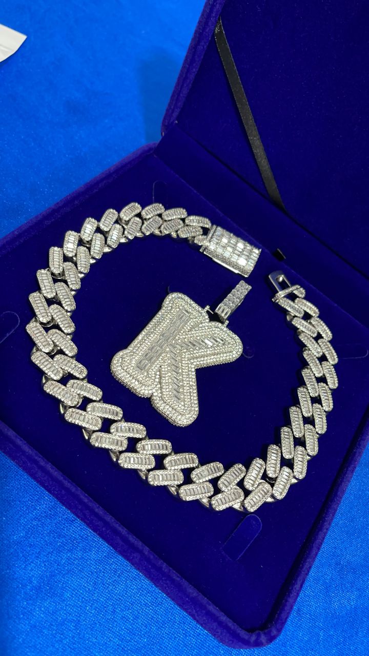 Icy Baguette Initial / 20mm Cuban Chain Bundle (ships in 3-4 weeks)
