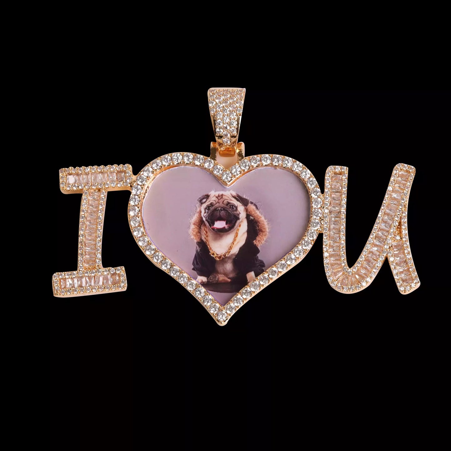 Iced “I love you” photo pendant