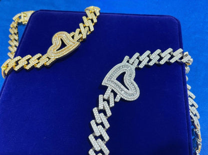 Iced baguette heart choker necklace
