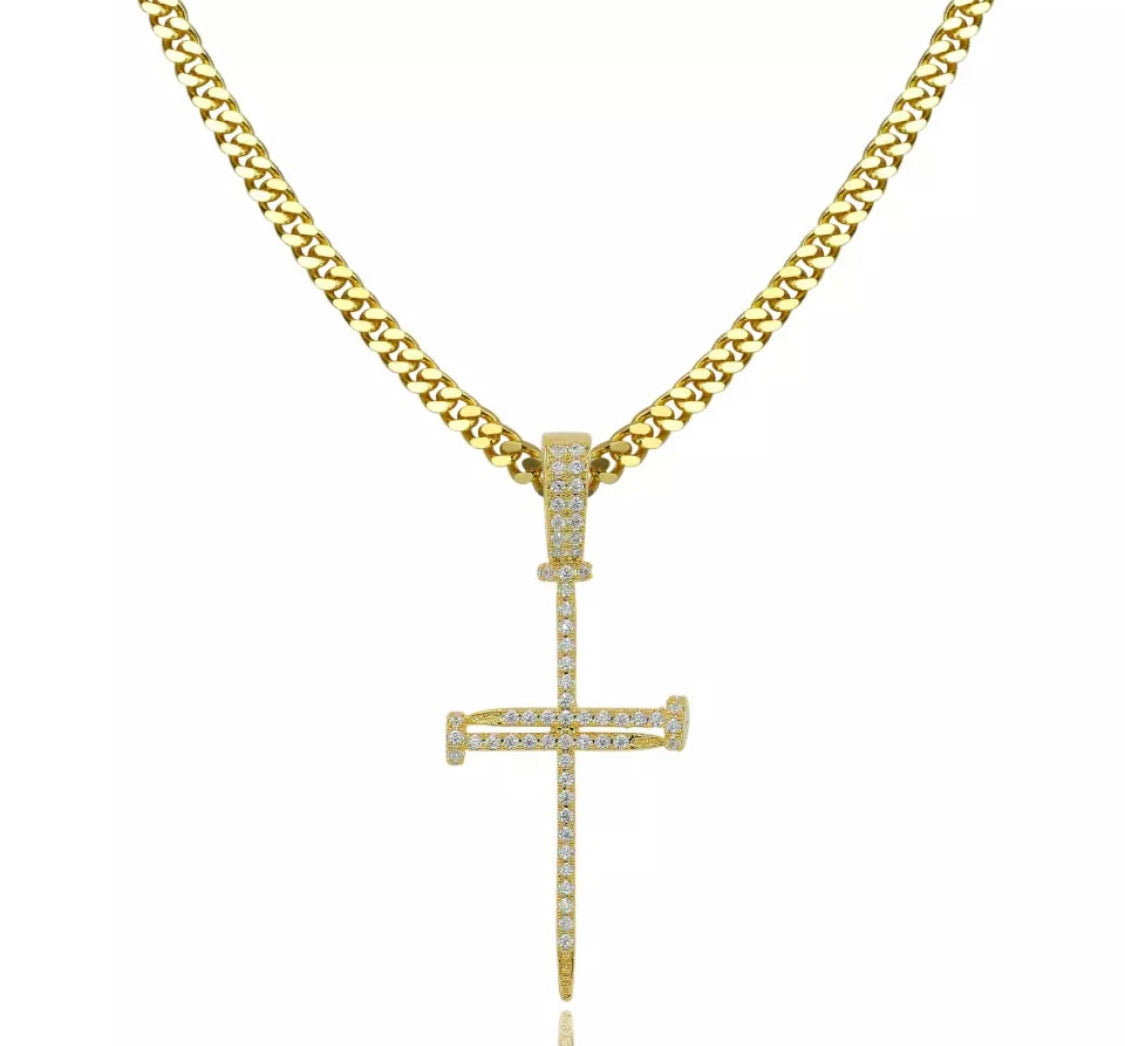 Iced Out Cross Nail Pendant-Certified Drip