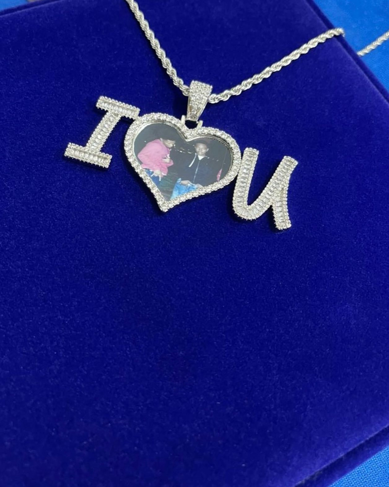 Iced “I love you” photo pendant