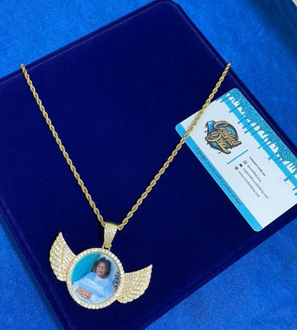 Icy Angel Wing Photo Pendant