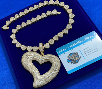 Baguette heart charm X Crushed baguette heart chain bundle Deal