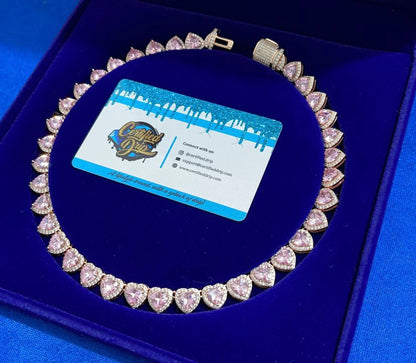 Icy clustered heart tennis chain