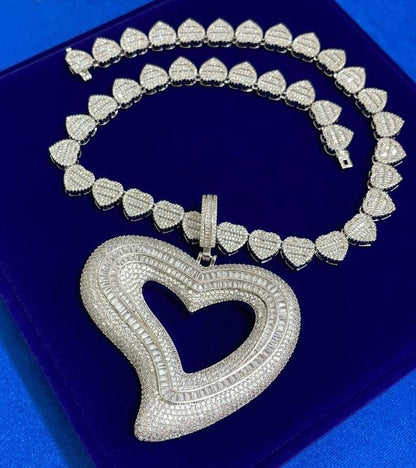 Baguette heart charm X Crushed baguette heart chain bundle Deal
