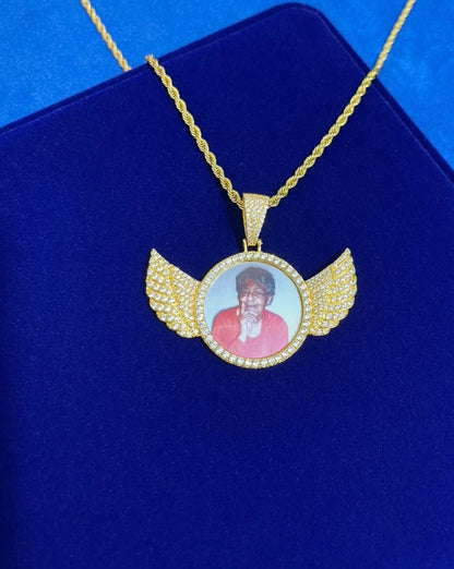 Icy Angel Wing Photo Pendant