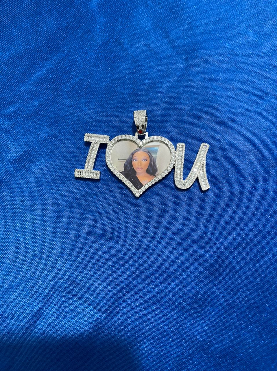 Iced “I love you” photo pendant
