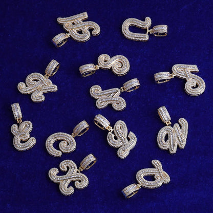 Iced Cursive Baguette Letter Pendant